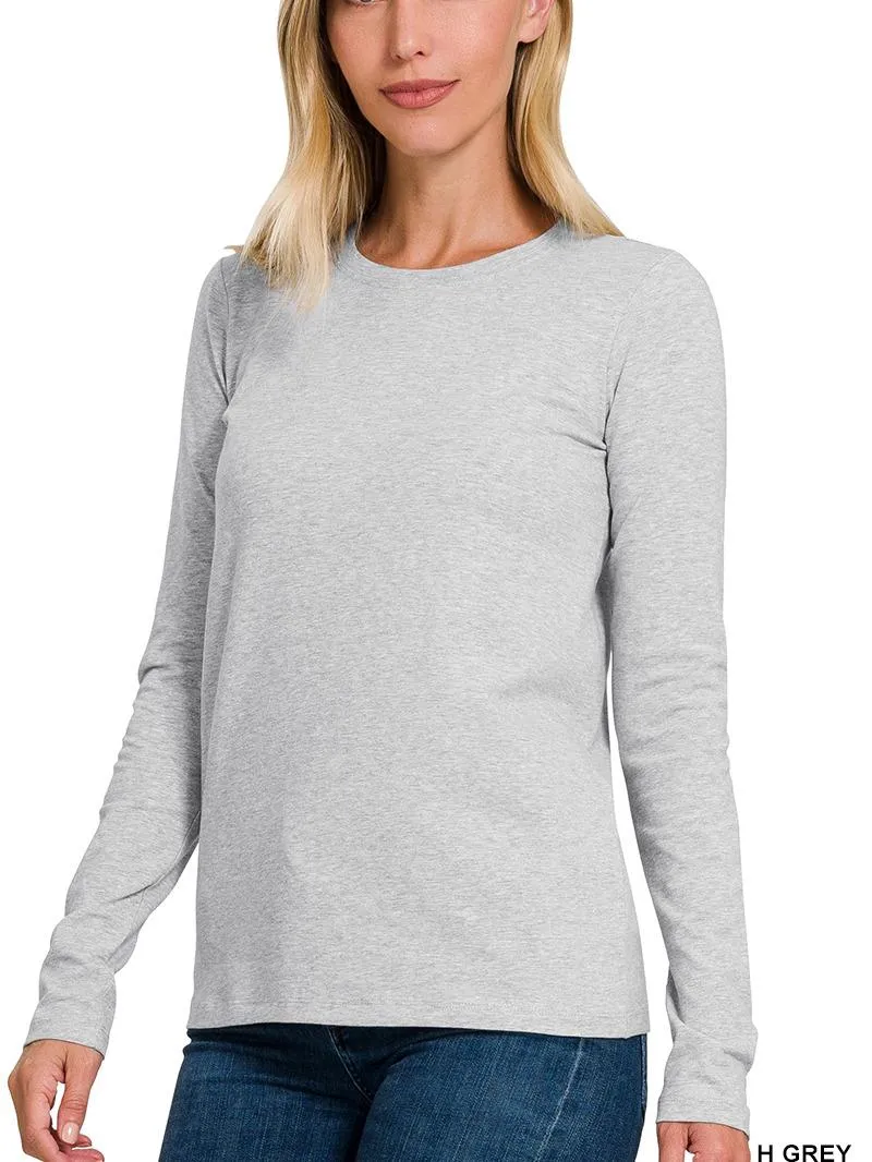 Simple Cotton Crew Neck Long Sleeve T-Shirt (3 Options)
