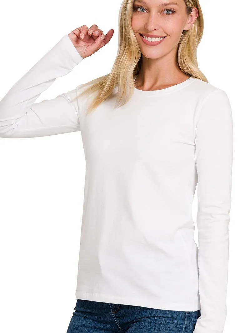 Simple Cotton Crew Neck Long Sleeve T-Shirt (3 Options)