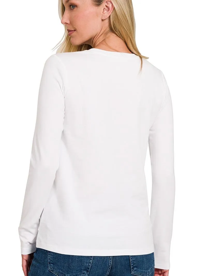Simple Cotton Crew Neck Long Sleeve T-Shirt (3 Options)