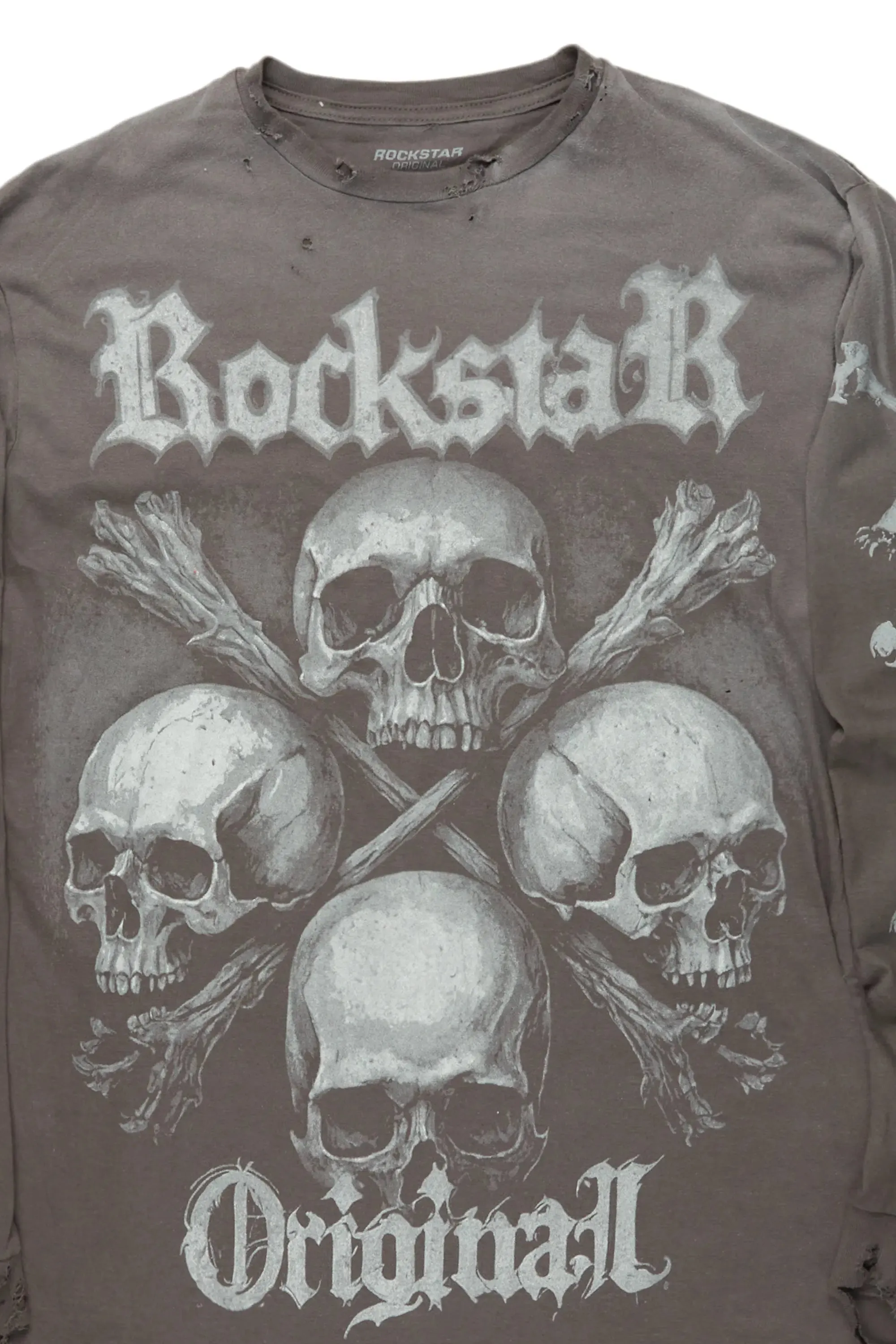 Skulls Charcoal Long Sleeve Graphic T-Shirt