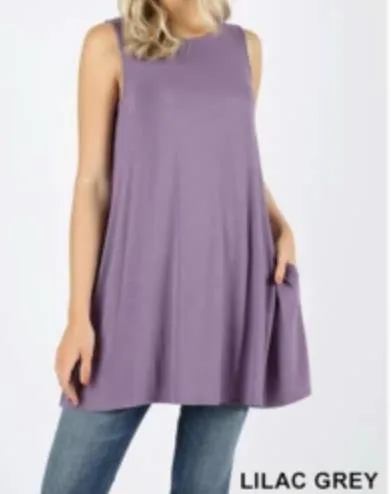 Sleeveless Swing Tunic with Pockets - Lilac Grey