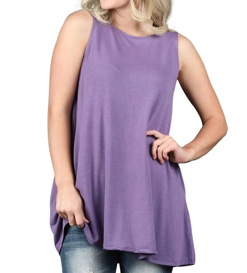 Sleeveless Swing Tunic with Pockets - Lilac Grey