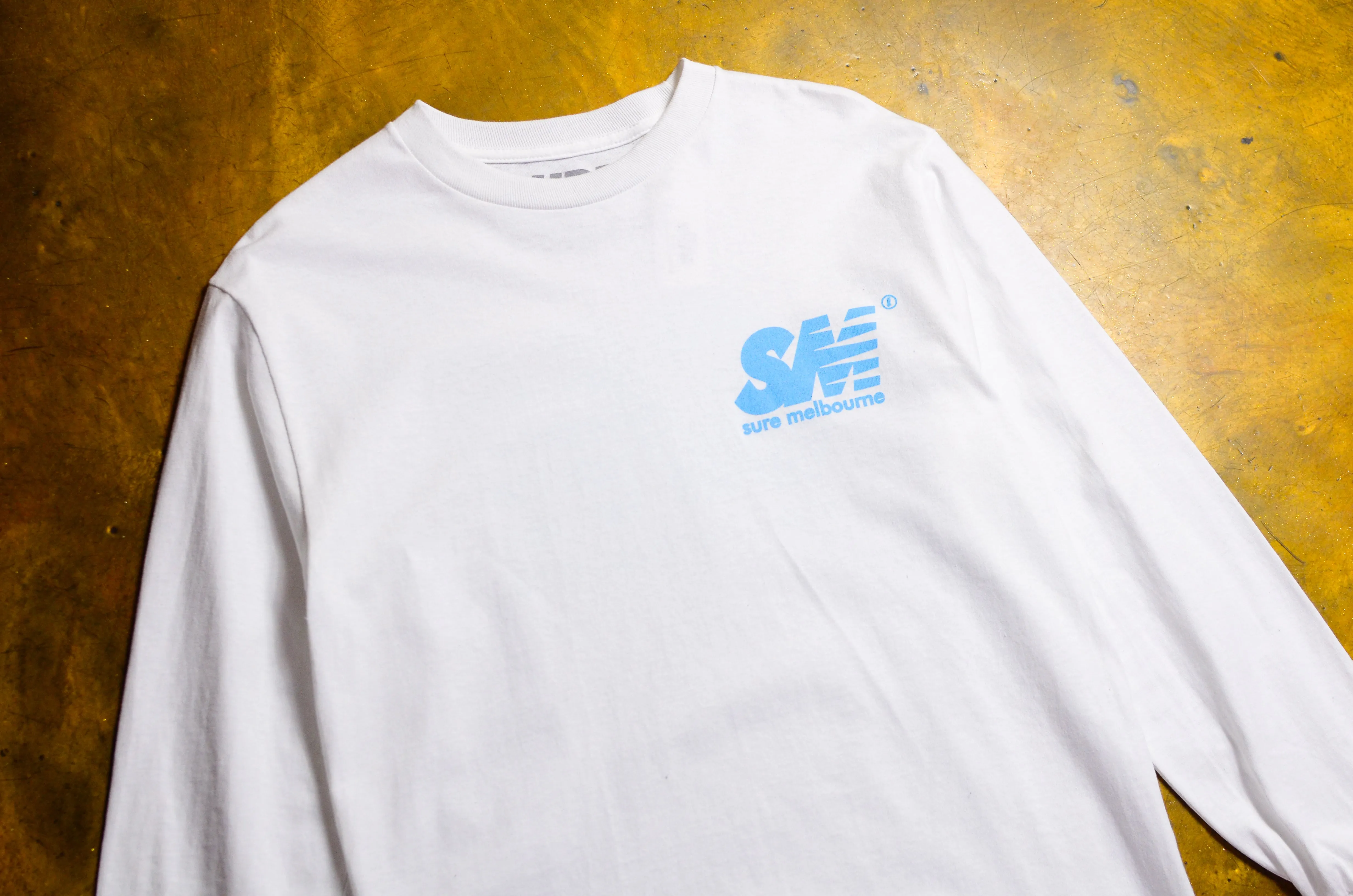 SM Long Sleeve T-Shirt - White / Sky Blue