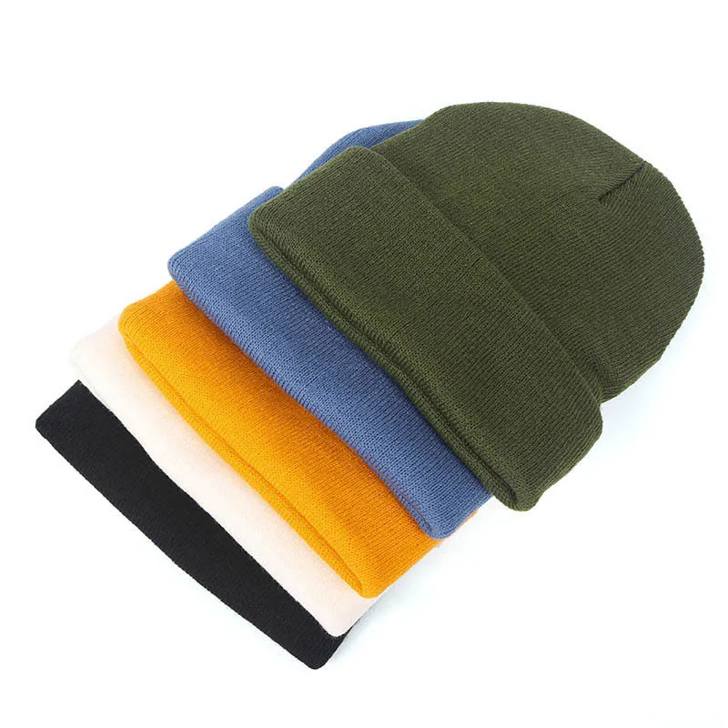 Smiley Face Embroidered Plain Knit Beanie