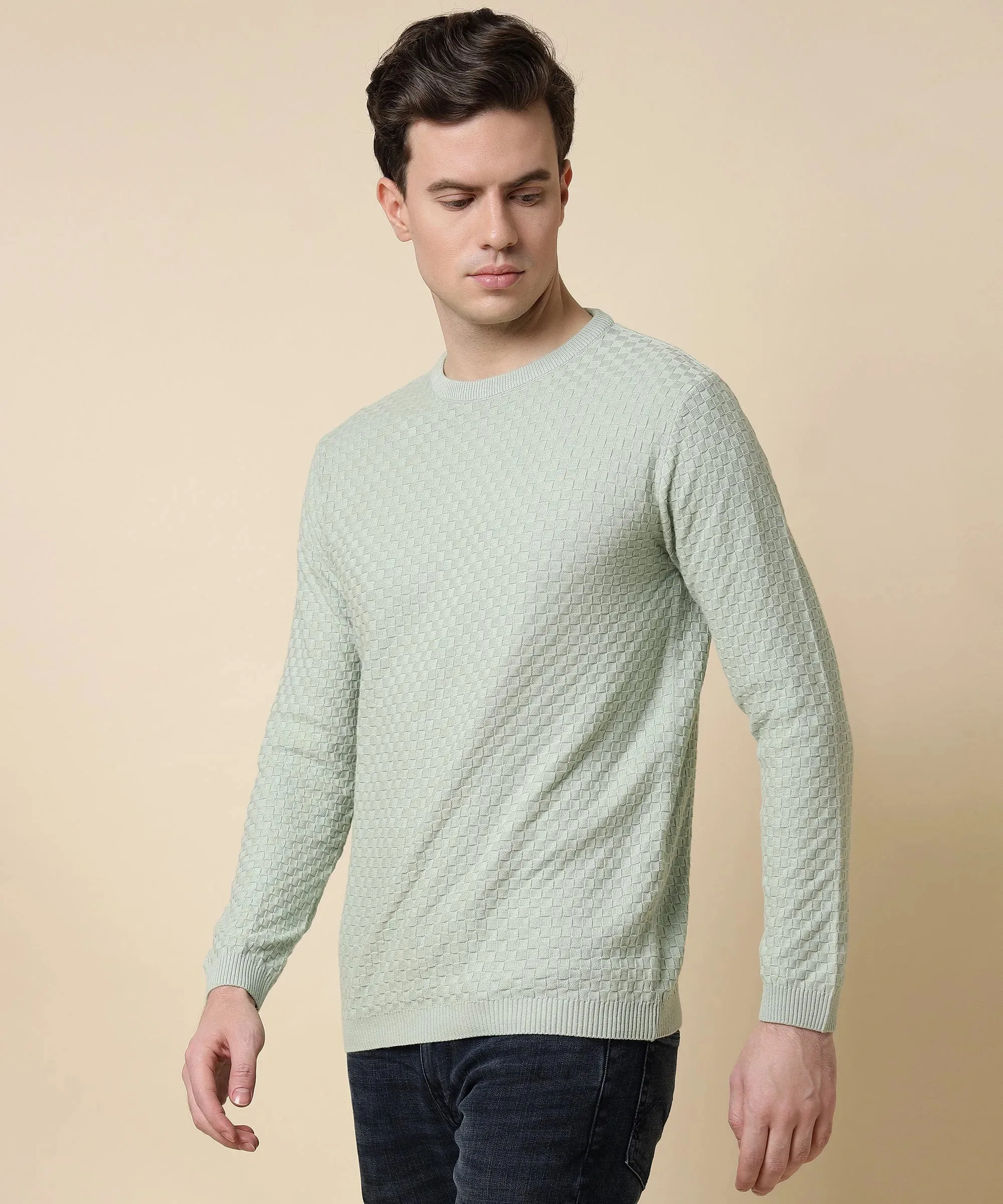 Soft Green Knit Long Sleeve Shirt for Him