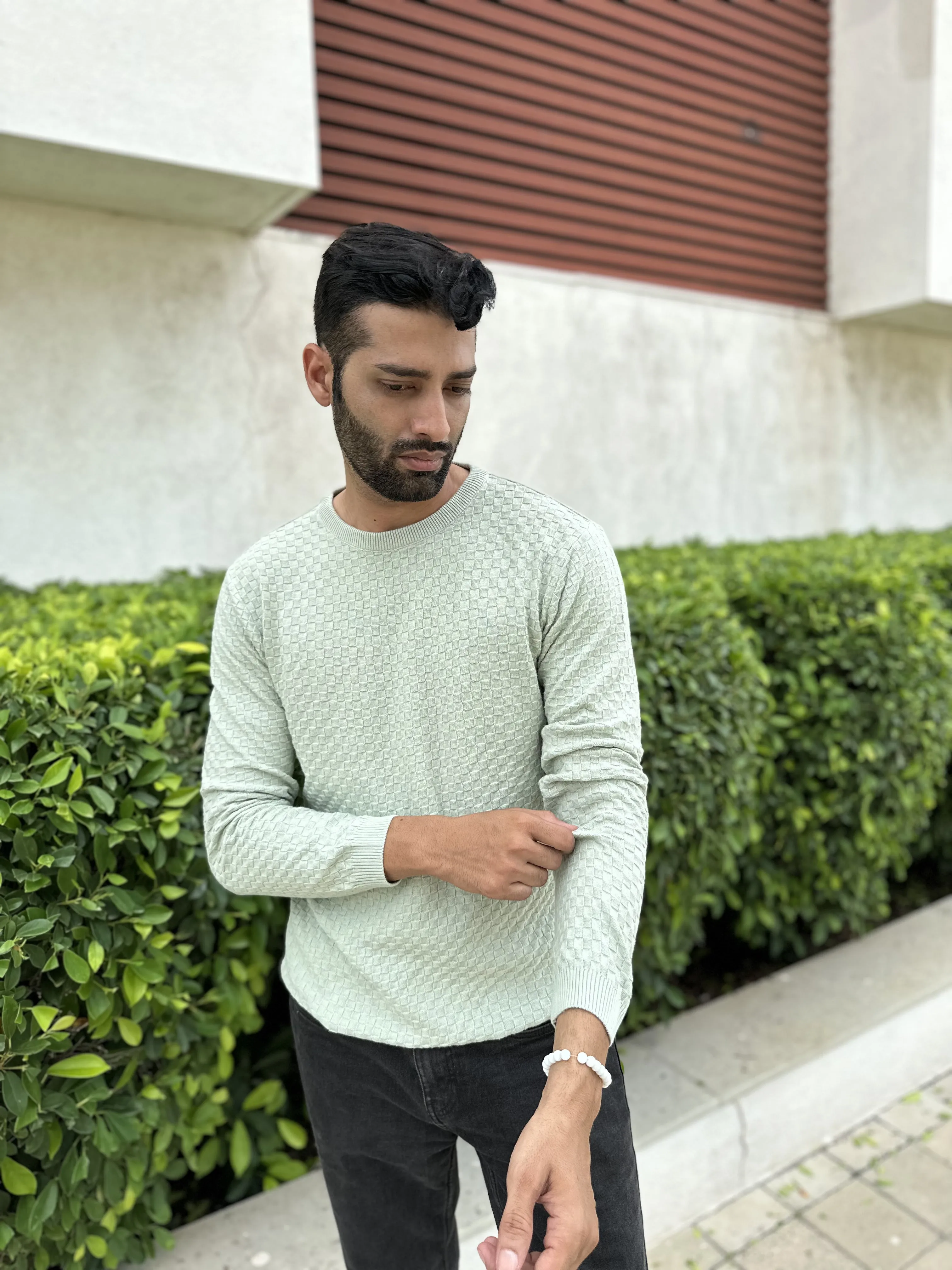 Soft Green Knit Long Sleeve Shirt for Him