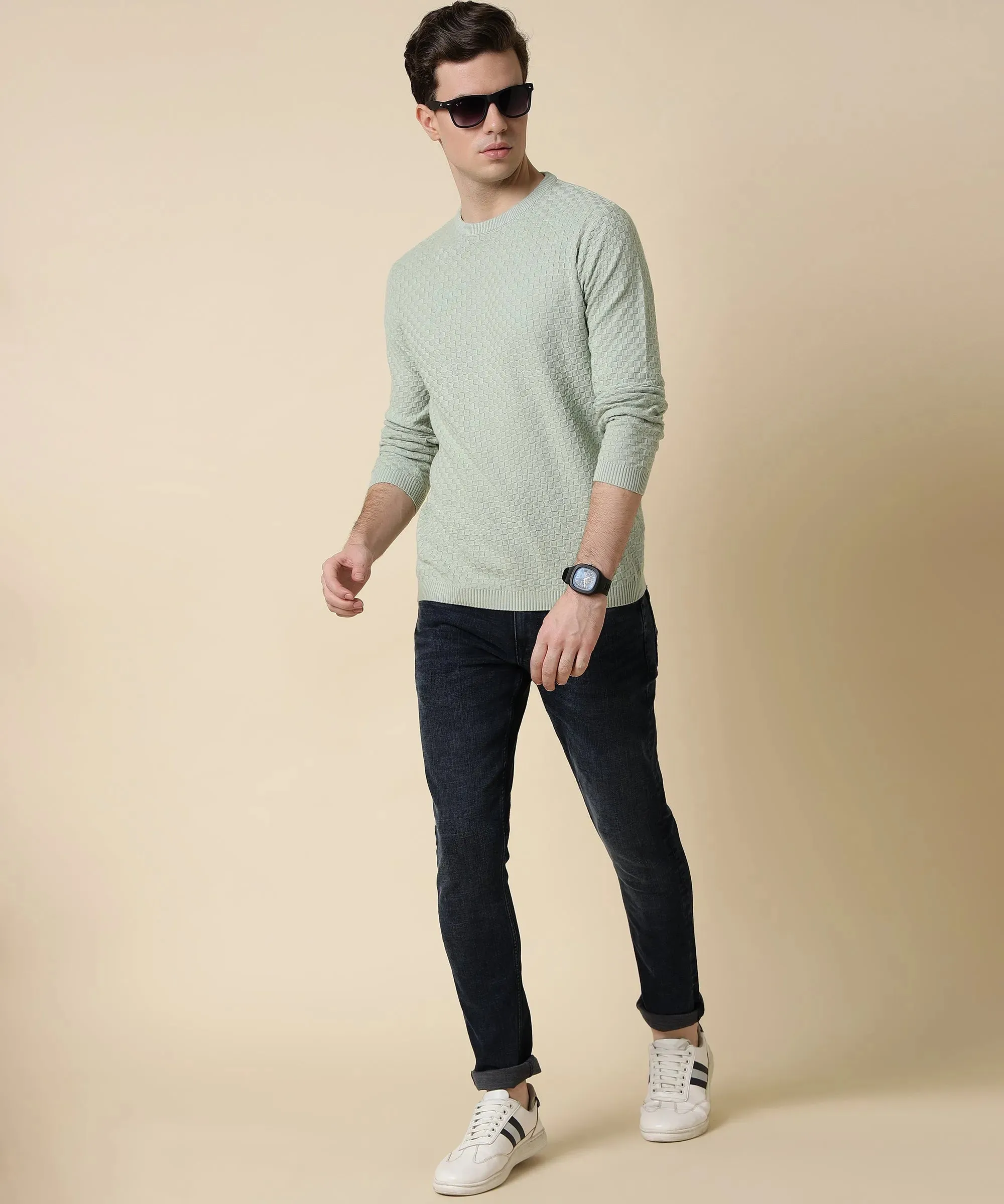 Soft Green Knit Long Sleeve Shirt for Him