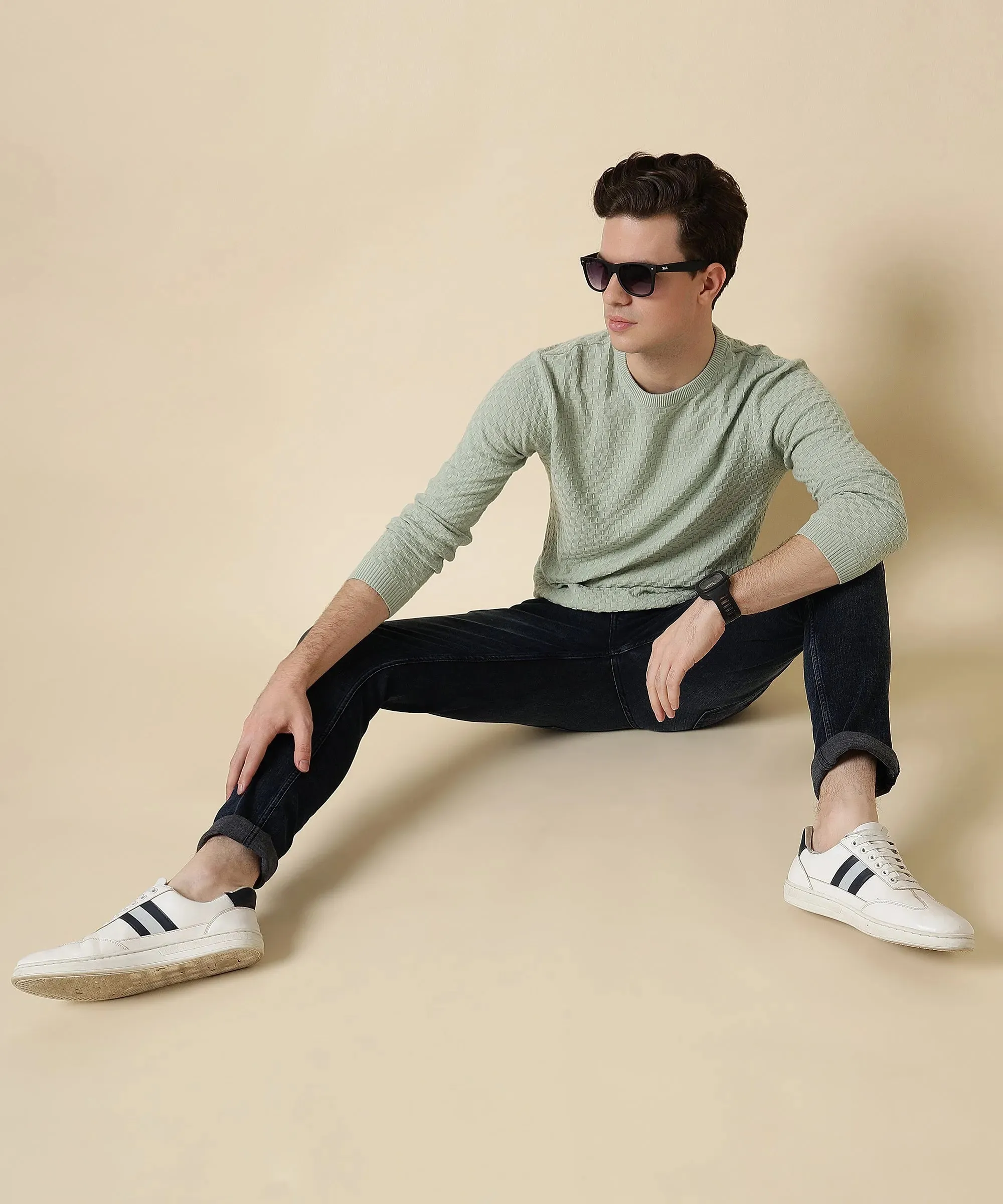 Soft Green Knit Long Sleeve Shirt for Him