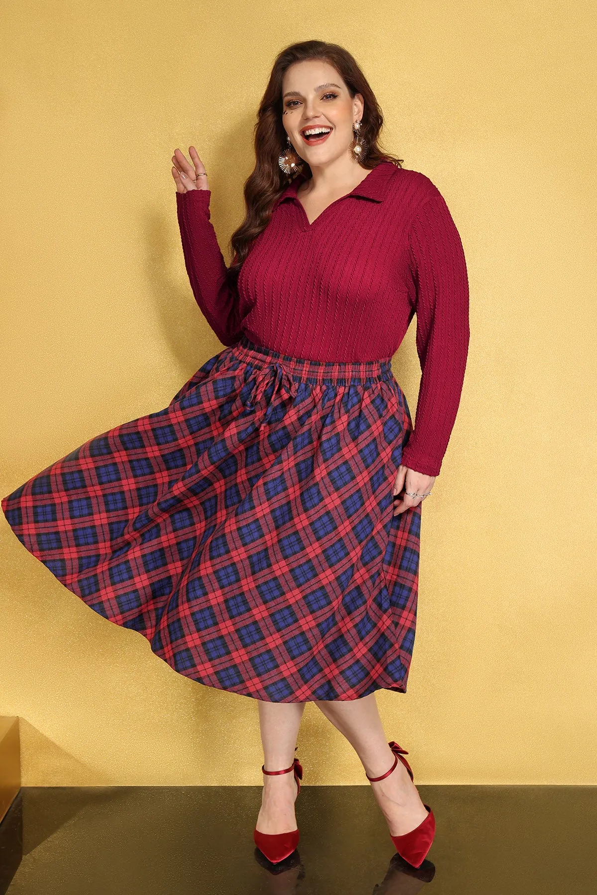 Solid Texture Knit Long Sleeve Collared Shirt