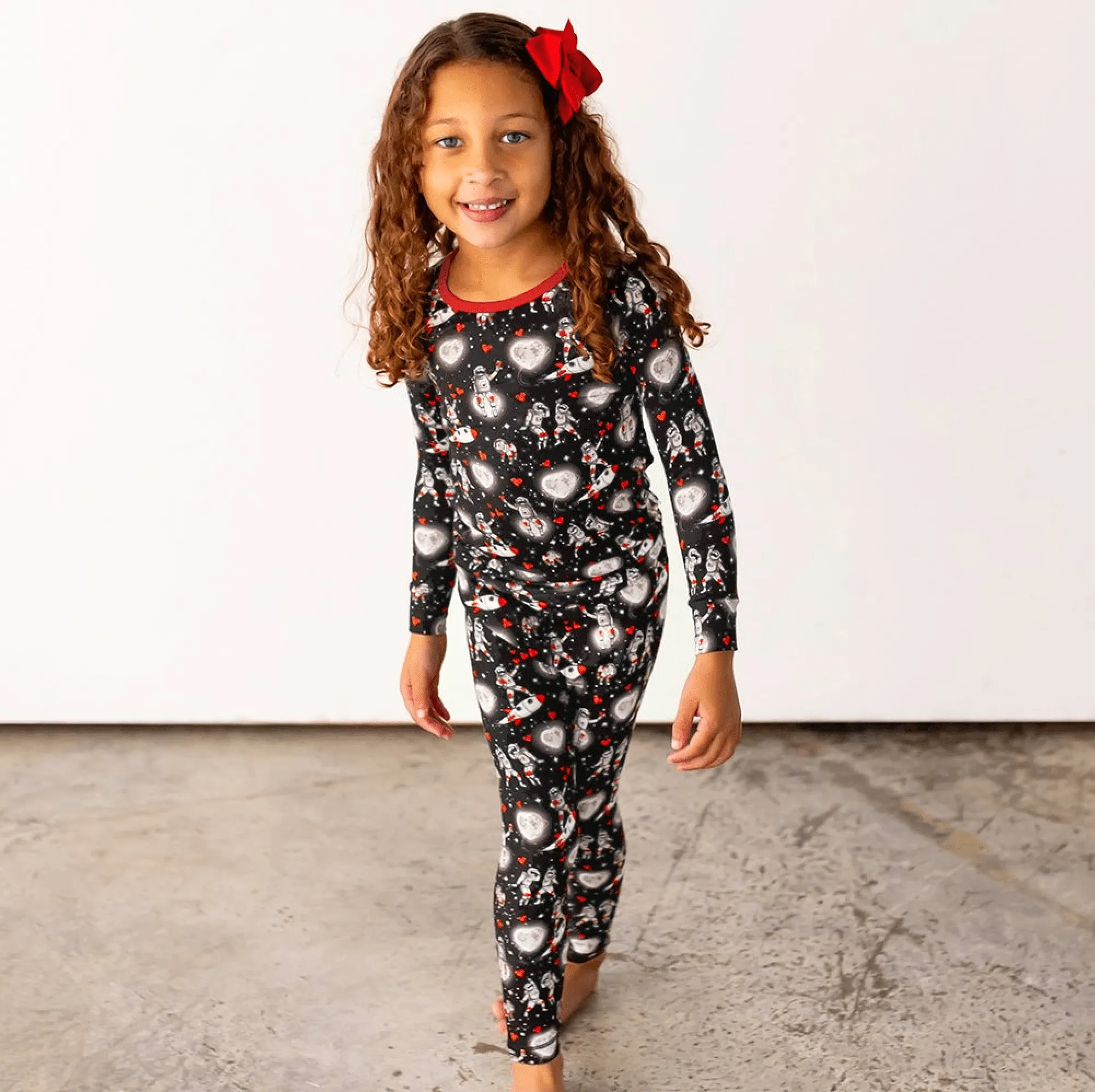 Space Hearts Long Sleeve Pajama Set (2T-12Y)