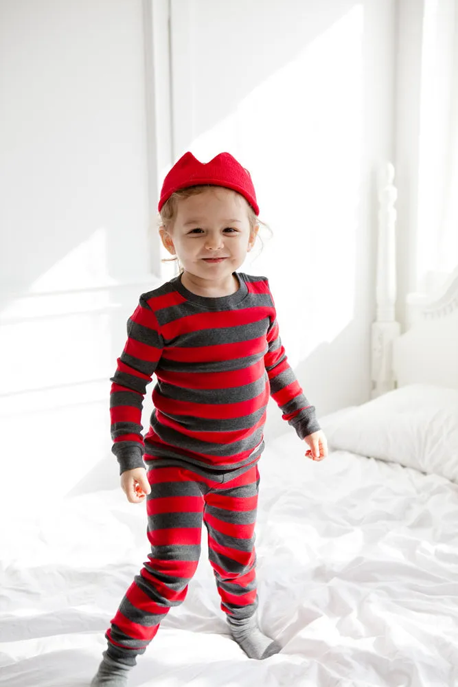 Stripe Magic Red Charcoal Long Sleeve Pajama