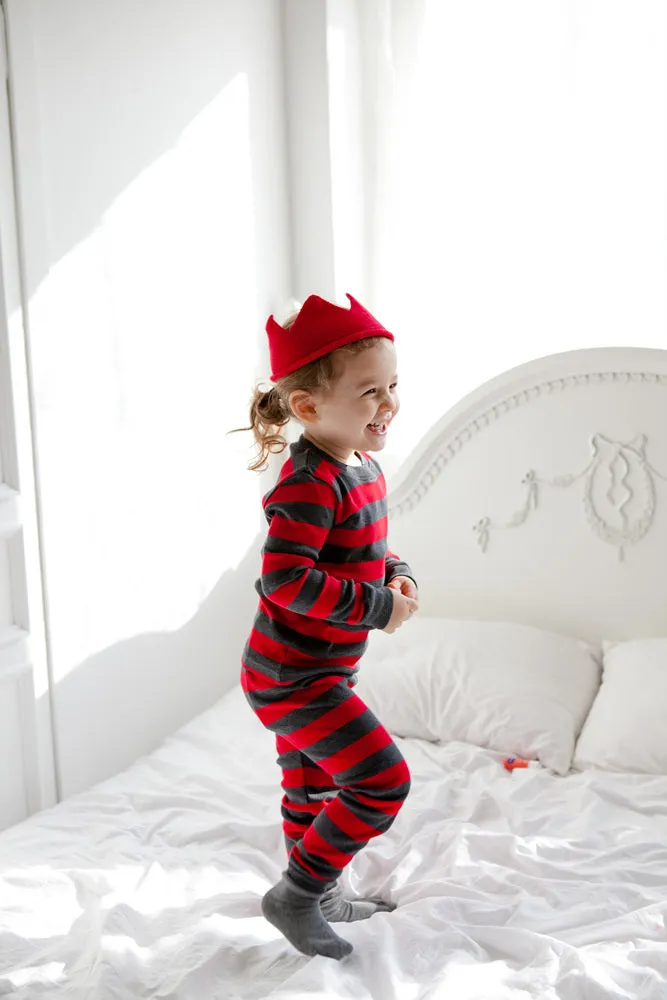 Stripe Magic Red Charcoal Long Sleeve Pajama
