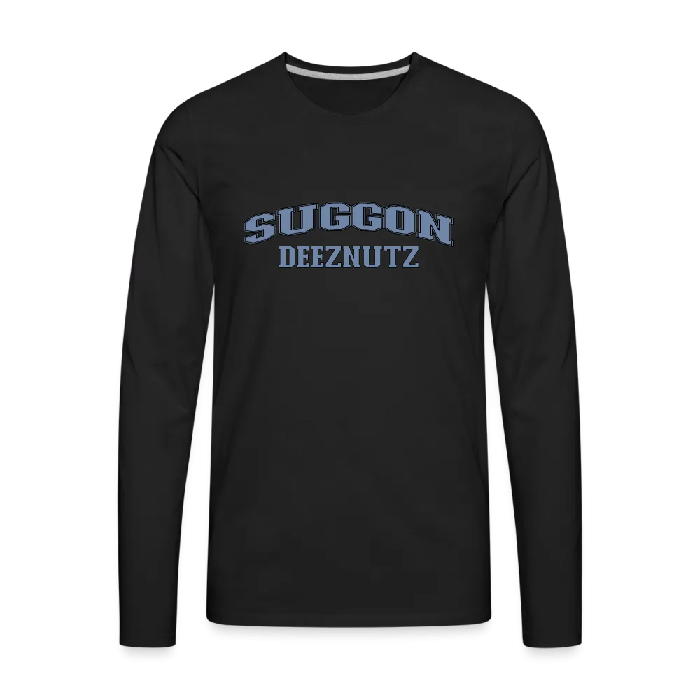 Suggon Deeznutz Men's Premium Long Sleeve T-Shirt (in Blue Ball Colors - Funny Sexual Humor)