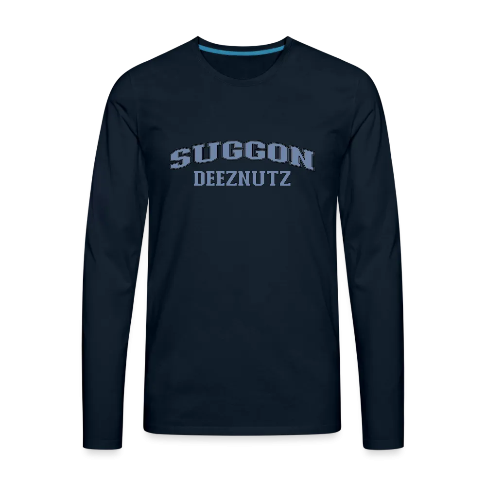 Suggon Deeznutz Men's Premium Long Sleeve T-Shirt (in Blue Ball Colors - Funny Sexual Humor)