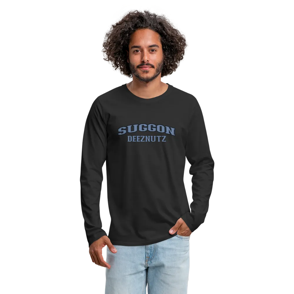 Suggon Deeznutz Men's Premium Long Sleeve T-Shirt (in Blue Ball Colors - Funny Sexual Humor)