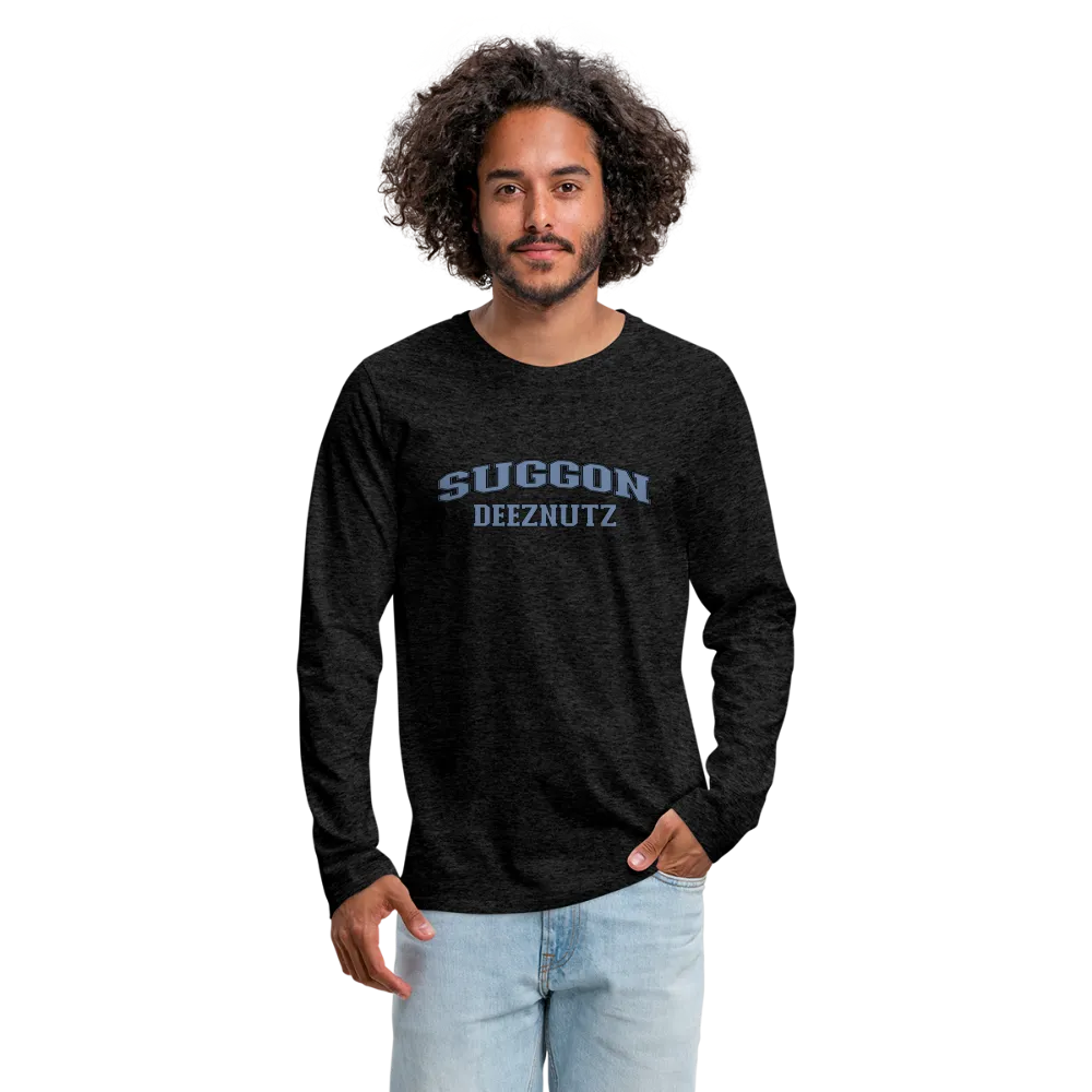 Suggon Deeznutz Men's Premium Long Sleeve T-Shirt (in Blue Ball Colors - Funny Sexual Humor)