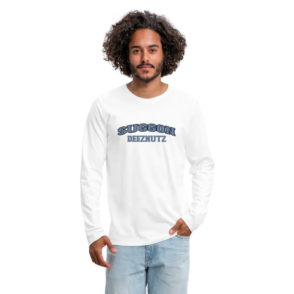 Suggon Deeznutz Men's Premium Long Sleeve T-Shirt (in Blue Ball Colors - Funny Sexual Humor)
