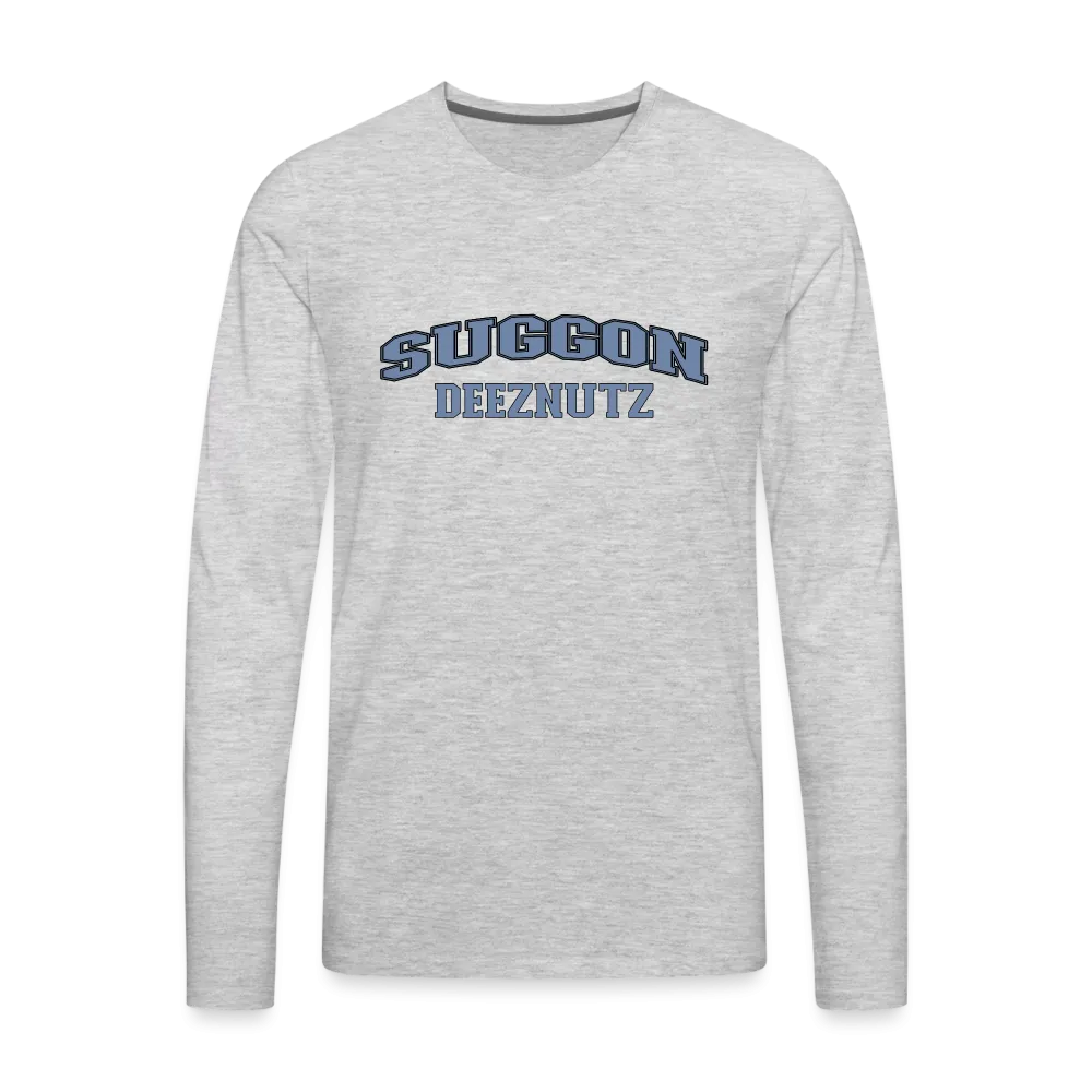 Suggon Deeznutz Men's Premium Long Sleeve T-Shirt (in Blue Ball Colors - Funny Sexual Humor)
