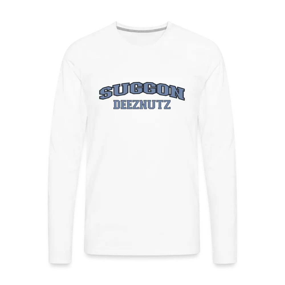 Suggon Deeznutz Men's Premium Long Sleeve T-Shirt (in Blue Ball Colors - Funny Sexual Humor)