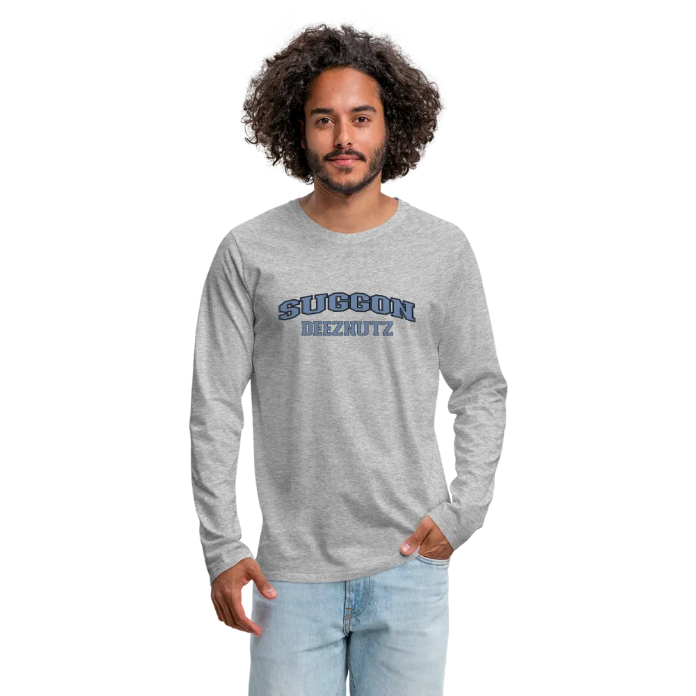 Suggon Deeznutz Men's Premium Long Sleeve T-Shirt (in Blue Ball Colors - Funny Sexual Humor)