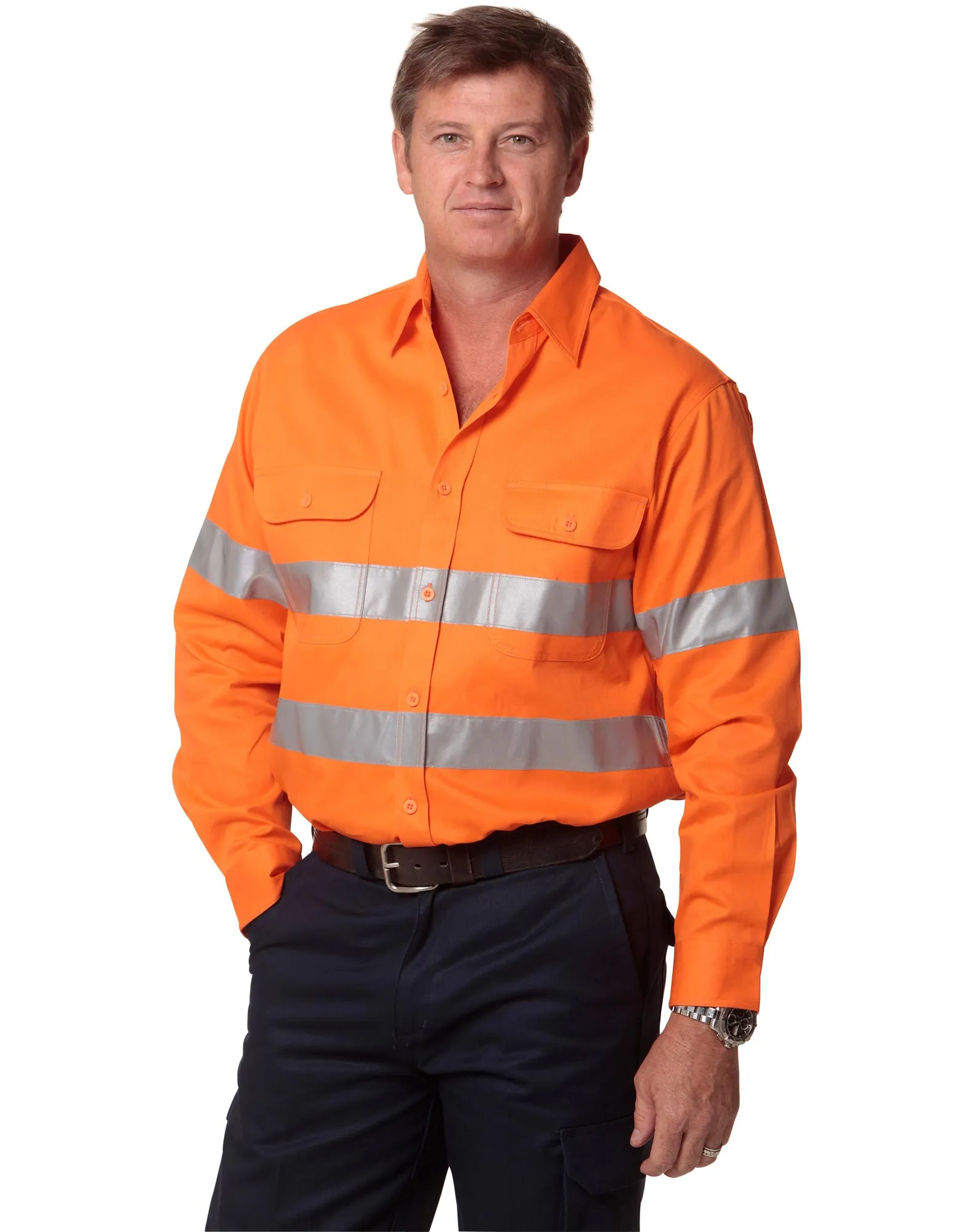 [SW52] Men's Hi-Vis L/S Drill Shirt With 3M Tapes