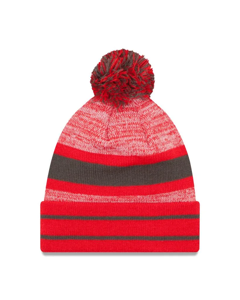 Tampa Bay Buccaneers Primary Logo New Era Red/Brn - Cuffed Knit Hat with Pom