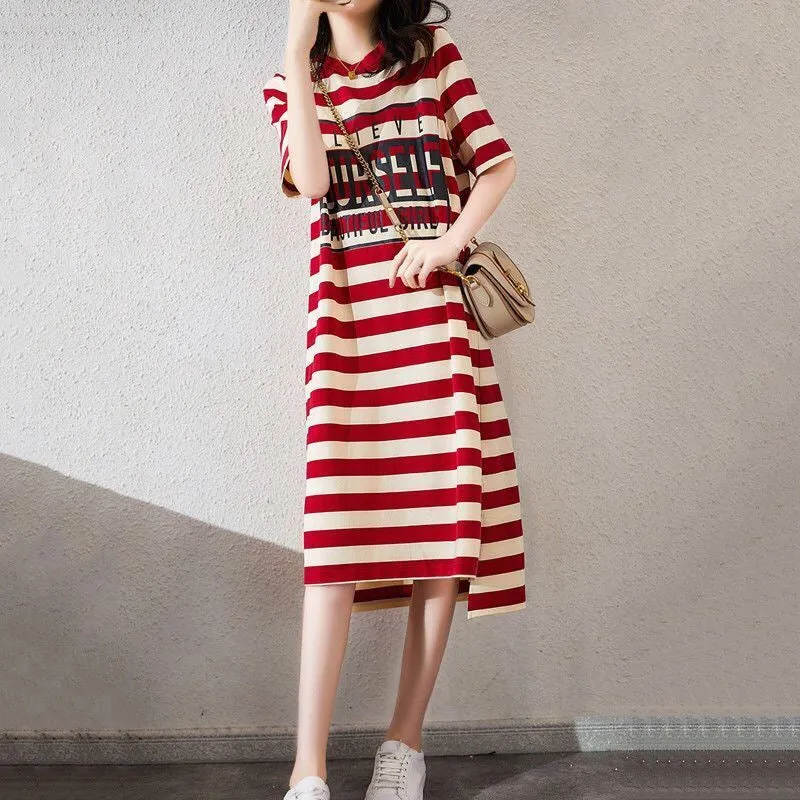 TastyHottie - Loose Striped Letter Printing Long Shirt Dress