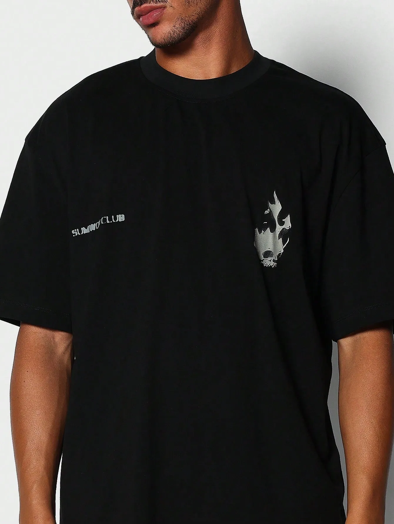 Tee With Flame Graphic Print