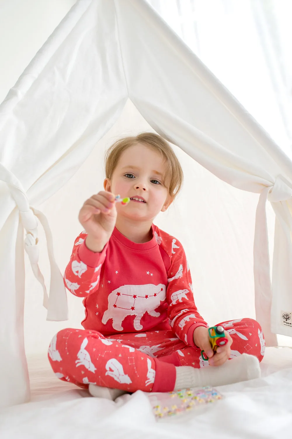 The Bear Coral Long Sleeve Pajama