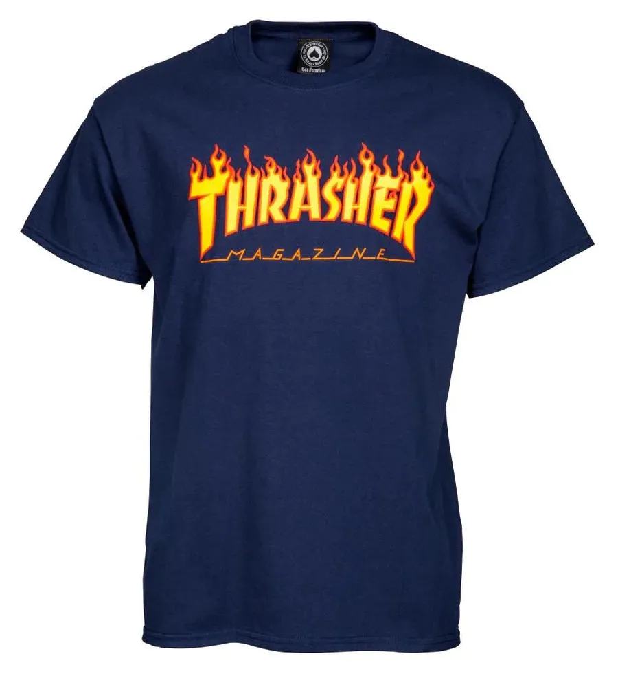Thrasher - Flame Logo T-Shirt -Navy