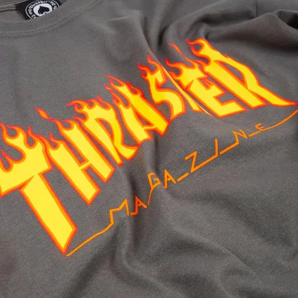 THRASHER FLAME LOGO TEE CHARCOAL