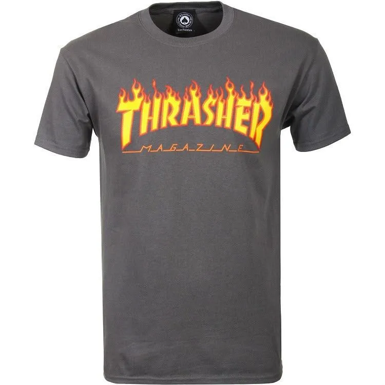 THRASHER FLAME LOGO TEE CHARCOAL