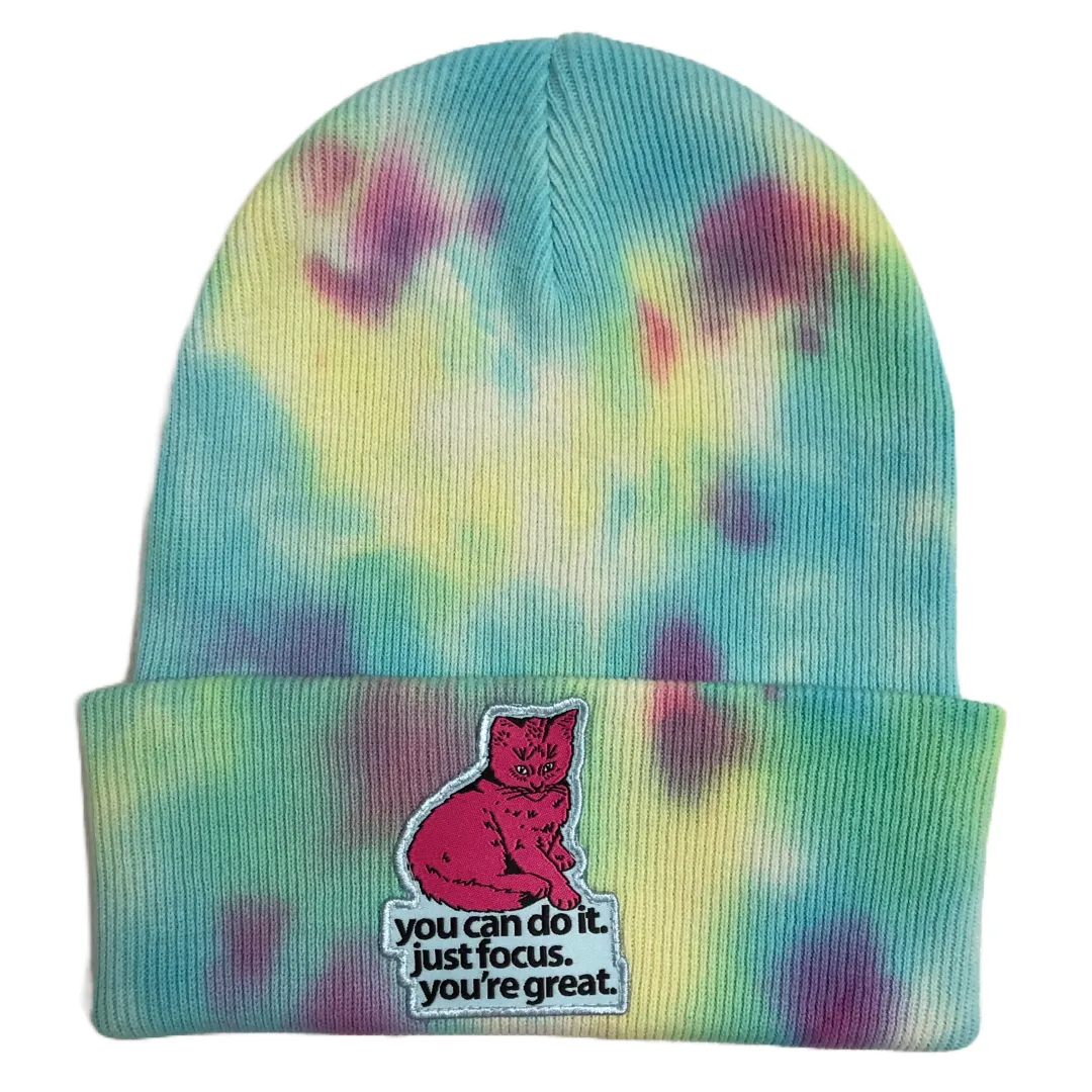 Tie Dye Focus Cat Beanie - Raspberry Mist