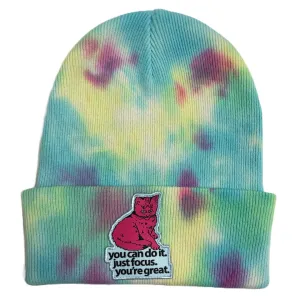 Tie Dye Focus Cat Beanie - Raspberry Mist