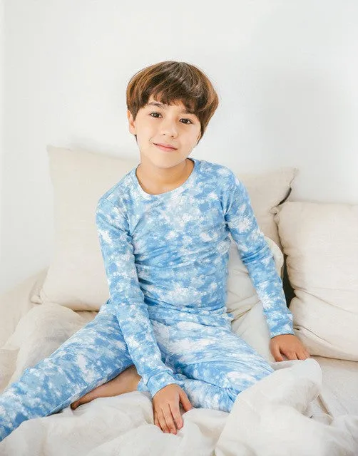 Tie Dye Milk Blue Long Sleeve Pajama