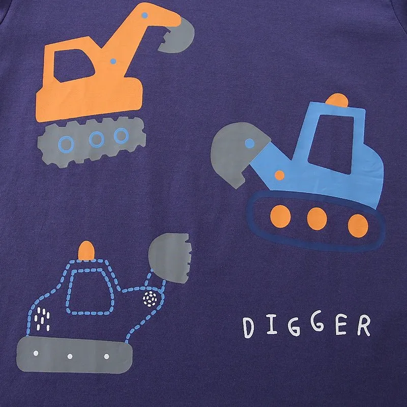 Toddler/Kid Boy's Long Sleeve Cartoon Digger Print Design T-shirt