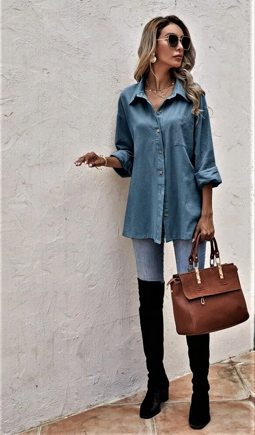 Top with front button and pocket