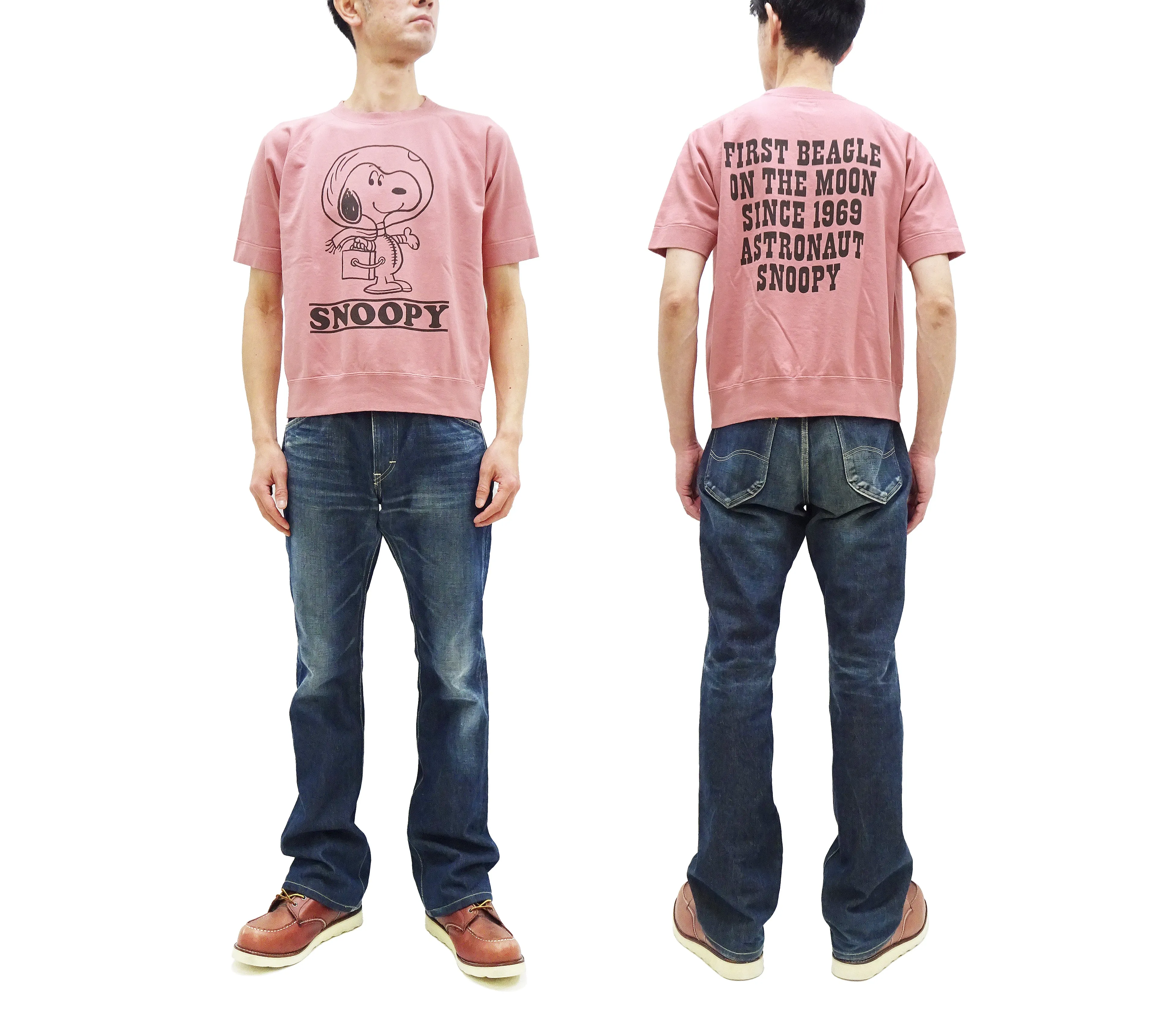 TOYS McCOY Short Sleeve Sweatshirt Men's Astronaut Snoopy Graphic French Terry Fabric Tee Shirt TMC2421 091 Faded-Pink