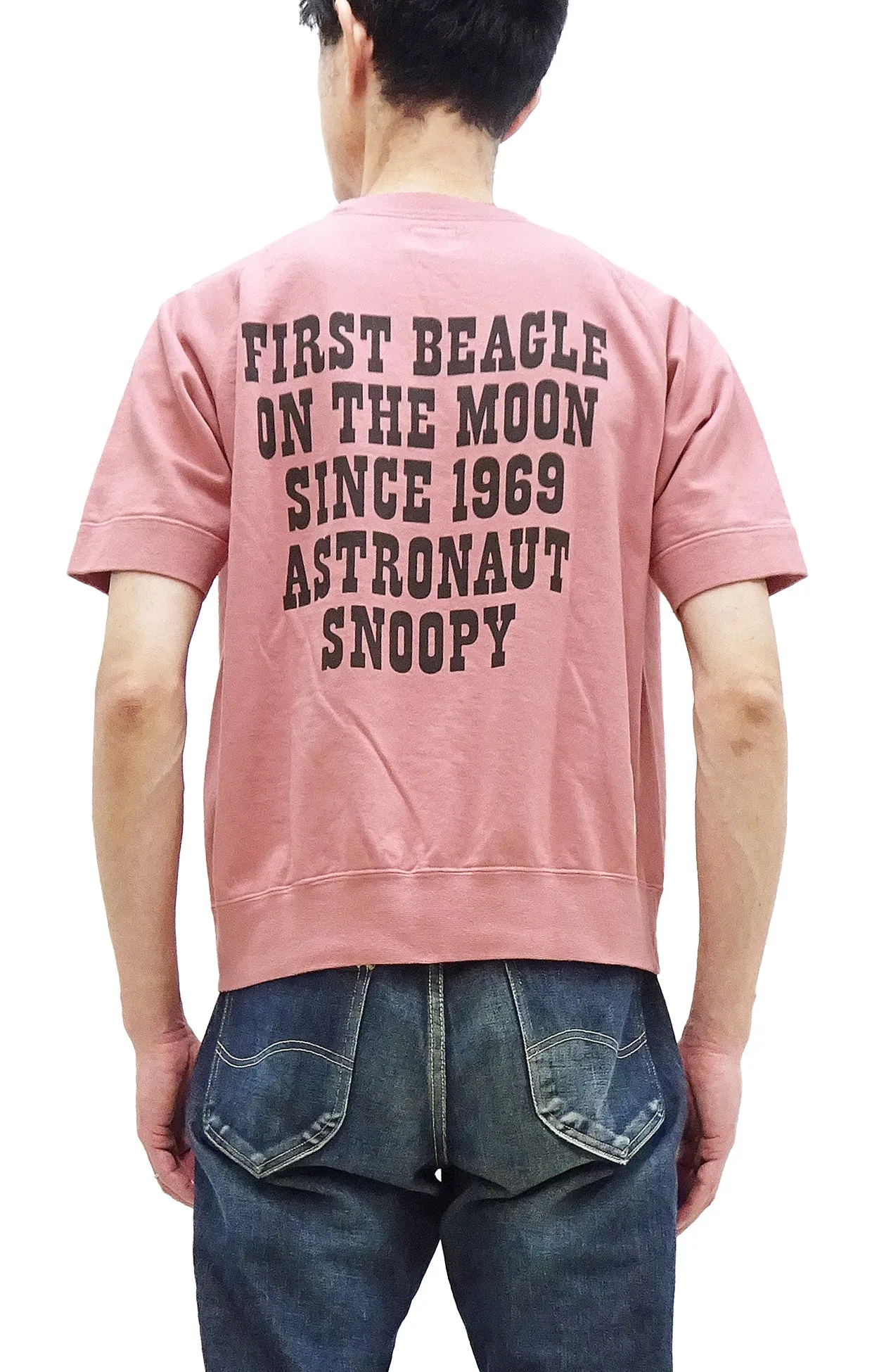 TOYS McCOY Short Sleeve Sweatshirt Men's Astronaut Snoopy Graphic French Terry Fabric Tee Shirt TMC2421 091 Faded-Pink