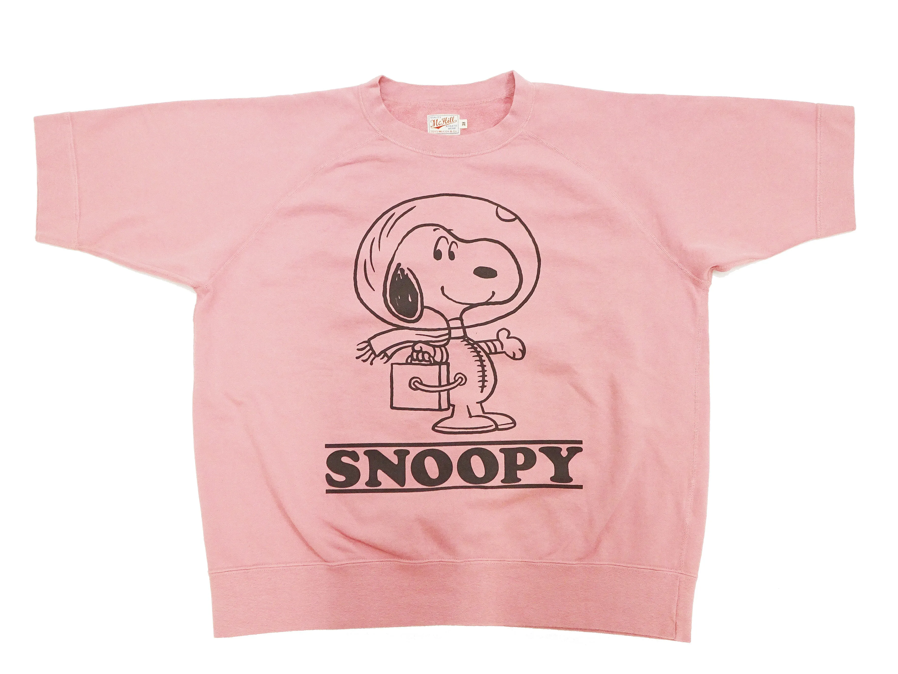 TOYS McCOY Short Sleeve Sweatshirt Men's Astronaut Snoopy Graphic French Terry Fabric Tee Shirt TMC2421 091 Faded-Pink