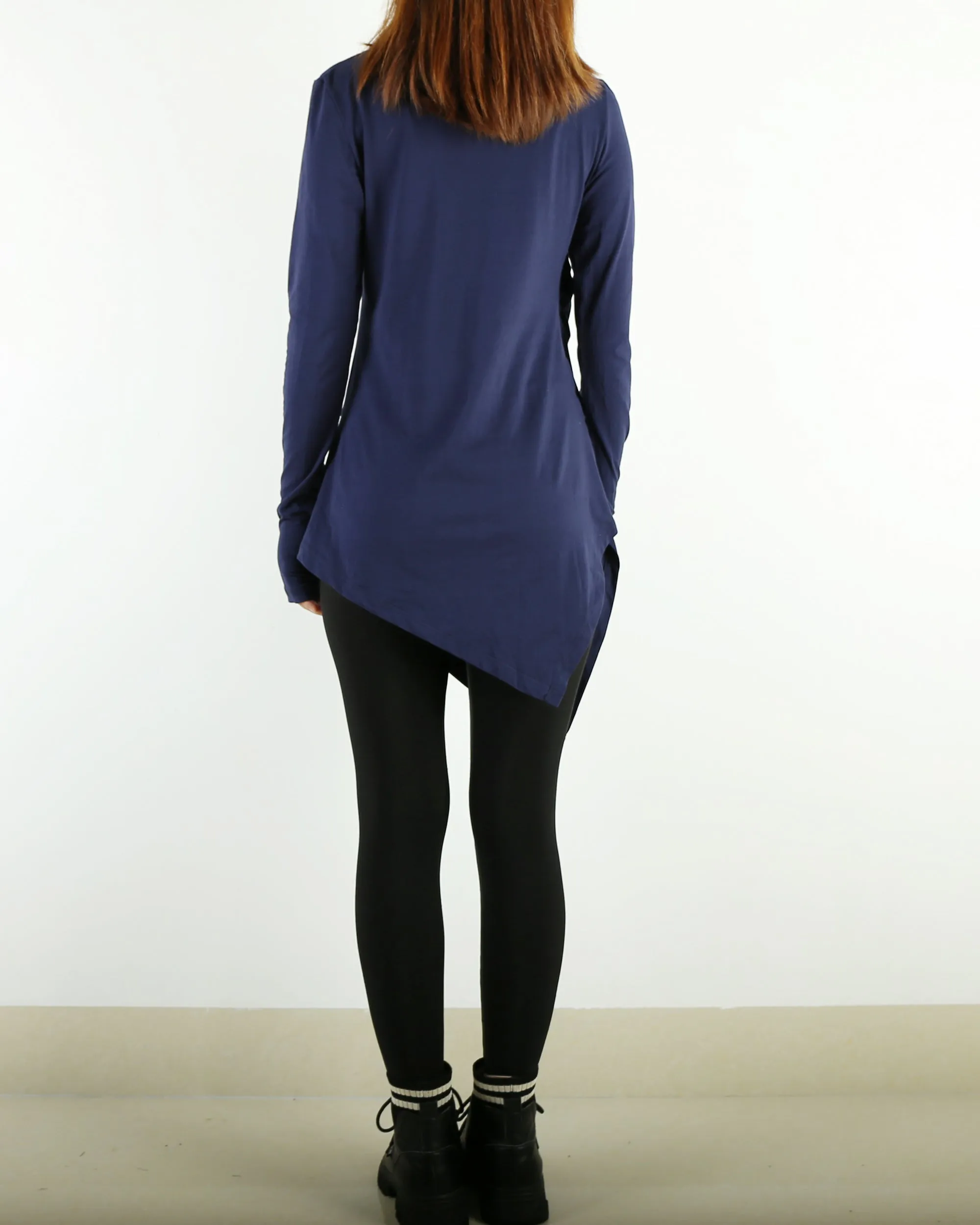 Tunic tops for women, cotton tunic dress, long sleeve t-shirt, long top, dark blue cotton top(Y1041)