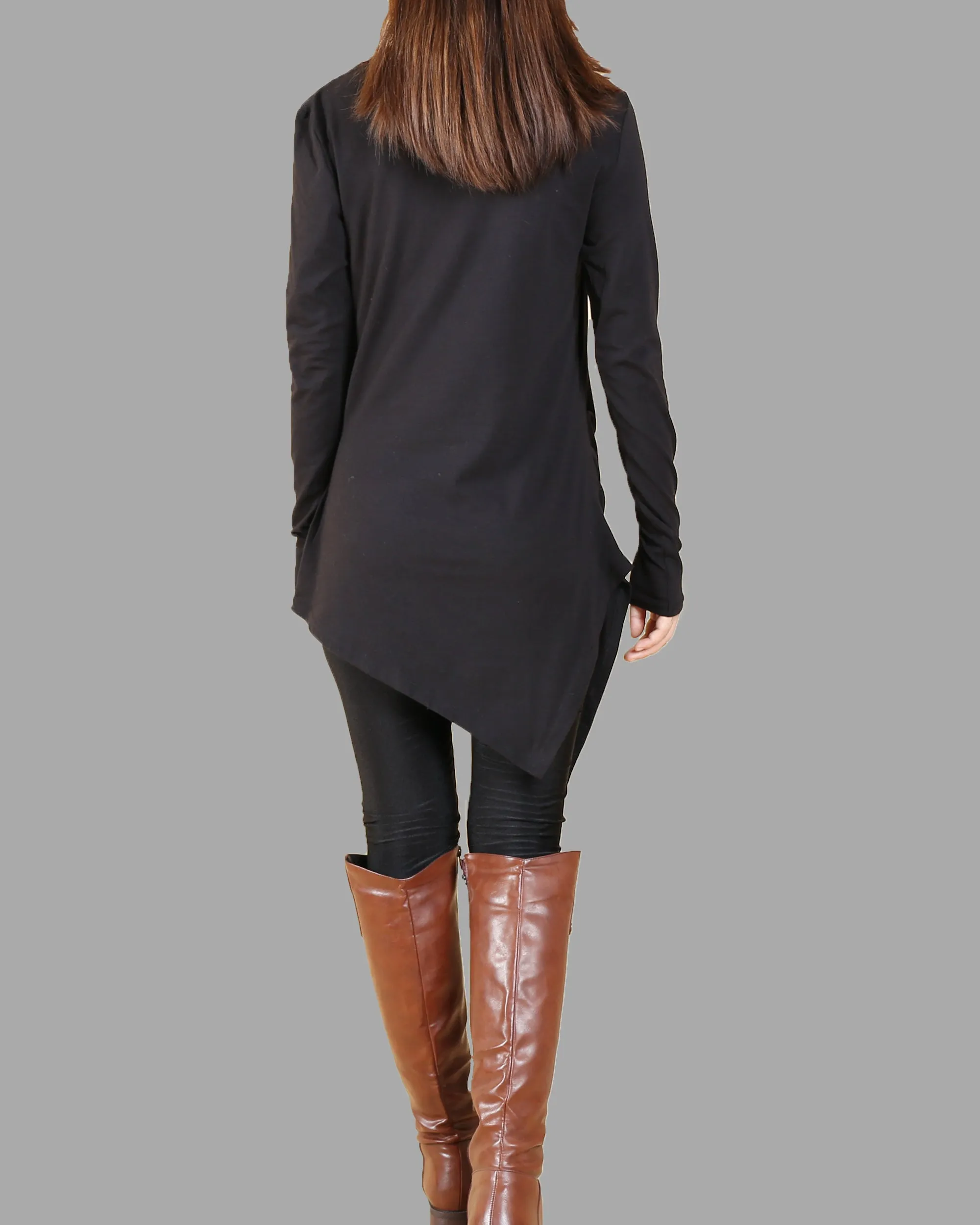 Tunic tops for women, cotton tunic dress, long sleeve t-shirt, long top, dark blue cotton top(Y1041)