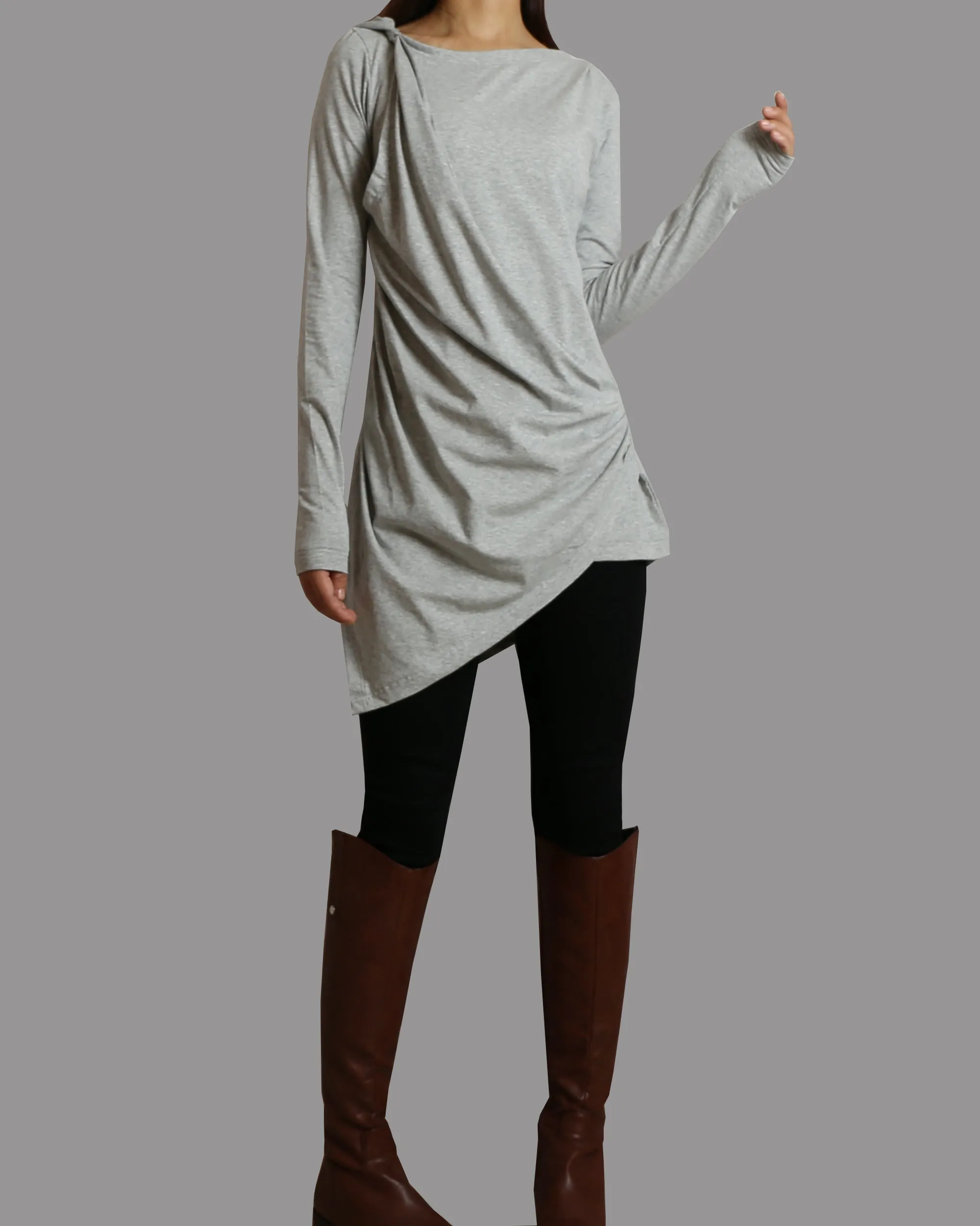 Tunic tops for women, cotton tunic dress, long sleeve t-shirt, long top, dark blue cotton top(Y1041)