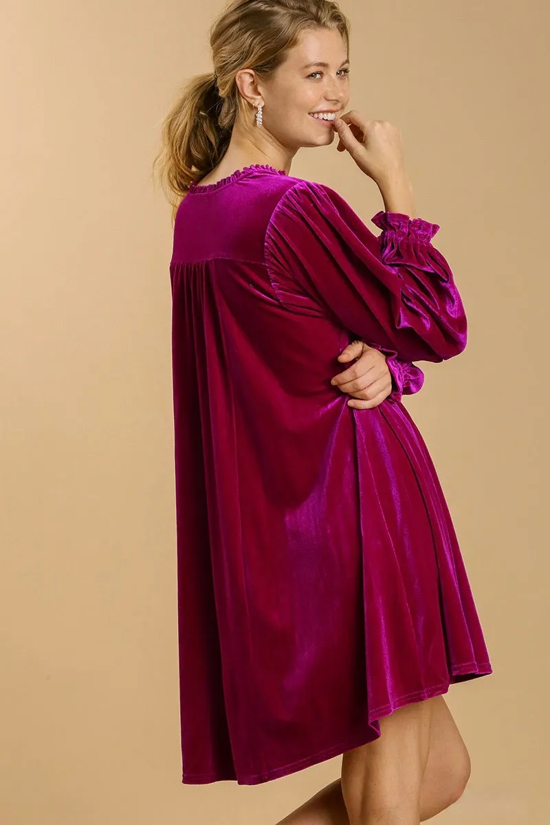 Umgee - Velvet Long Sleeve Dress, Magenta