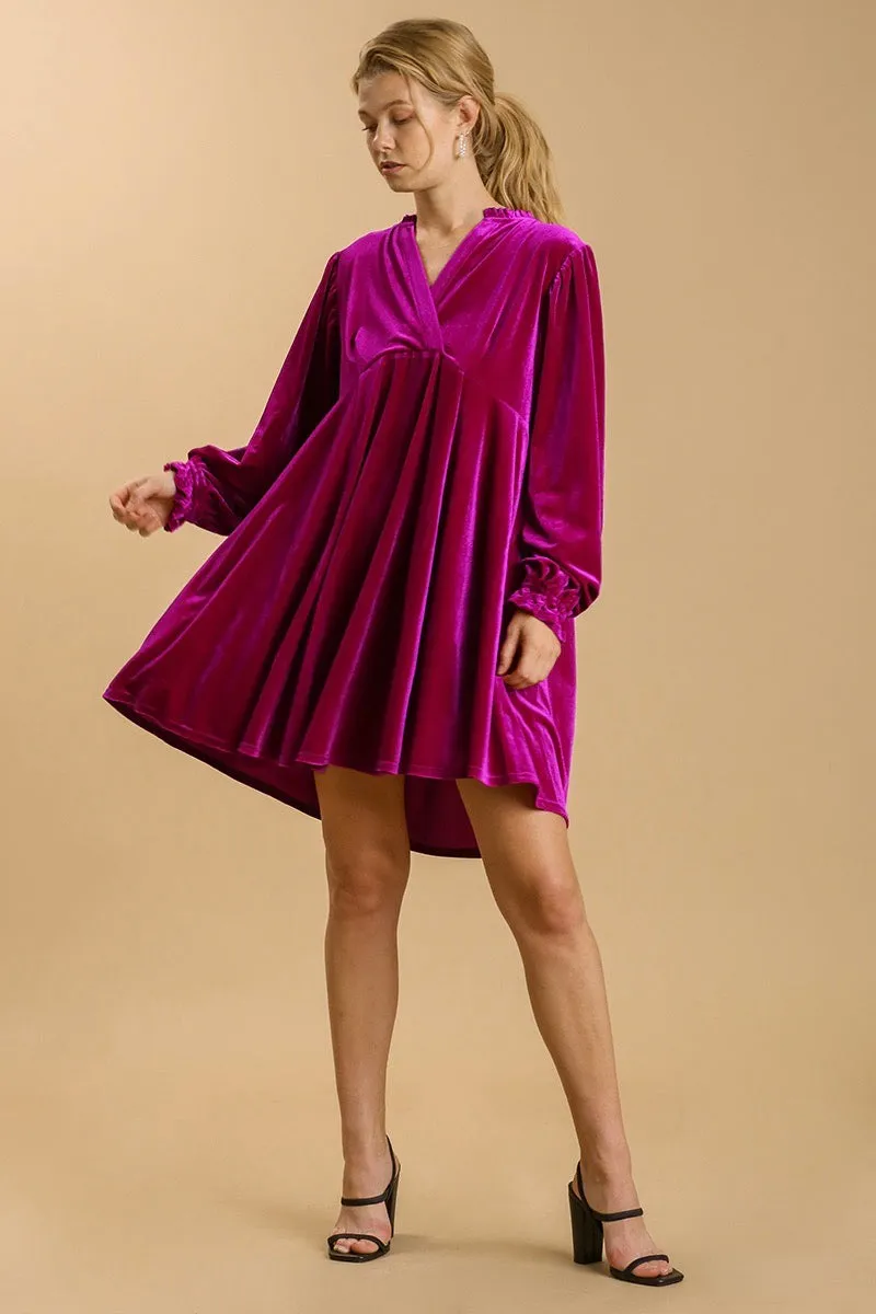 Umgee - Velvet Long Sleeve Dress, Magenta