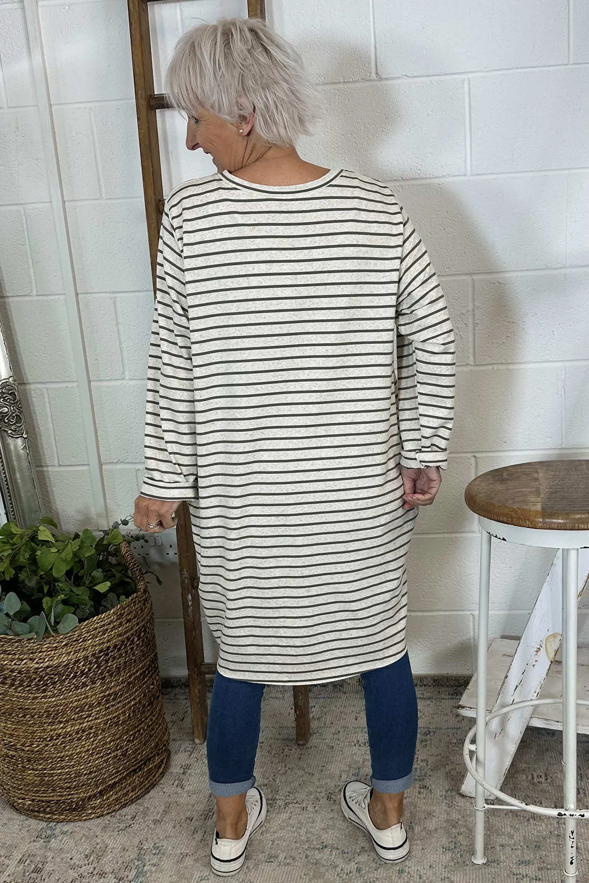Unity Stripe Cotton Tunic Khaki
