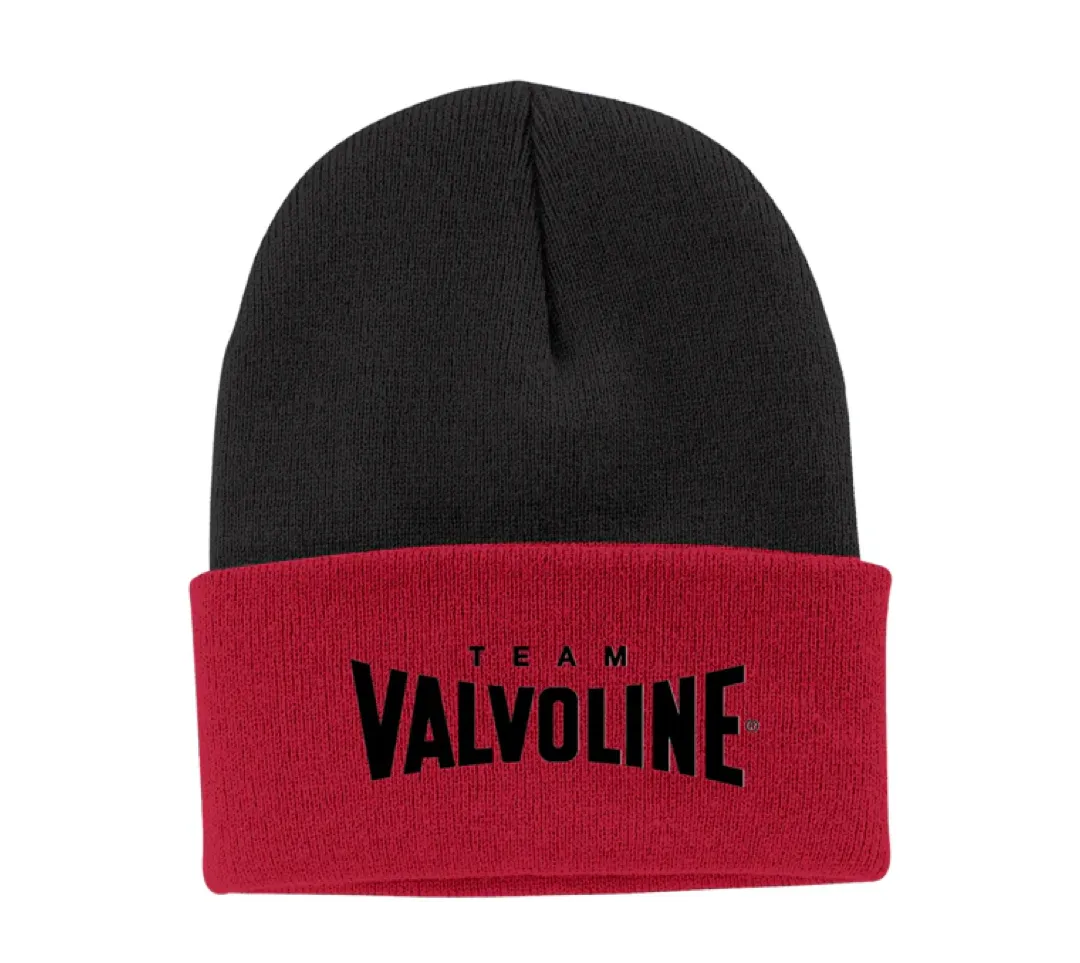 Valvoline Black Knit Beanie with Red Cuff