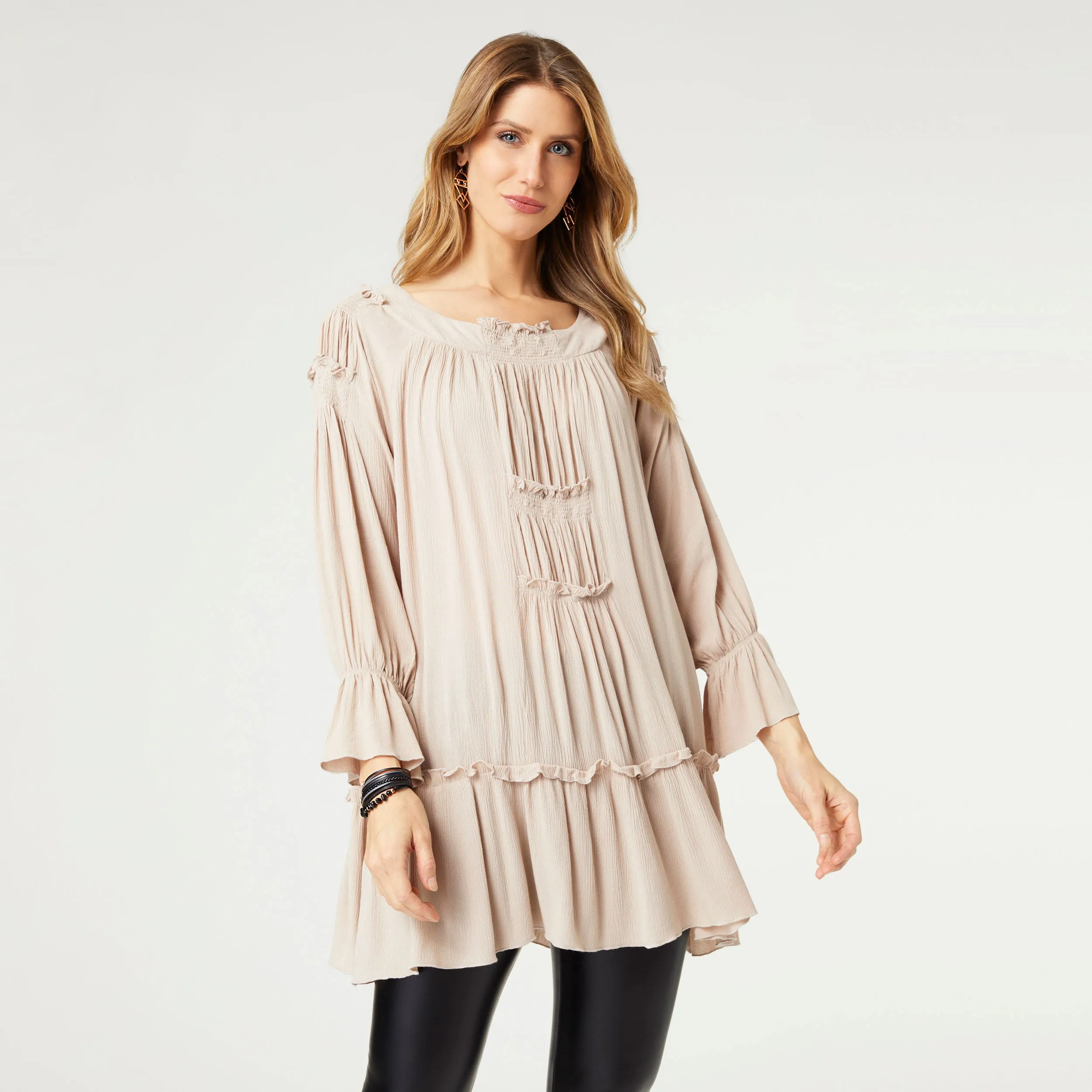 Victoria Long Sleeve Ruffle Tunic - Khaki - Final Sale