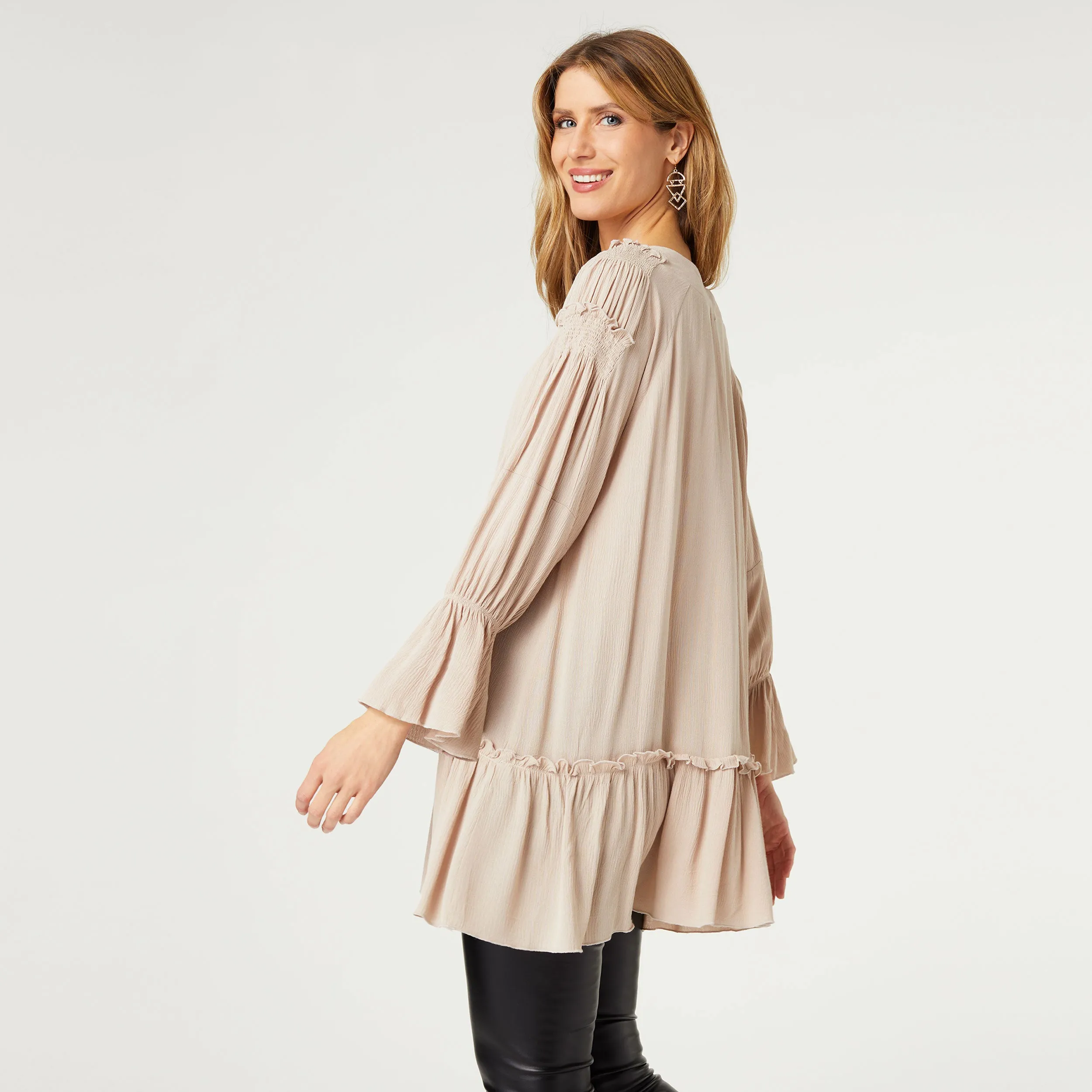 Victoria Long Sleeve Ruffle Tunic - Khaki - Final Sale