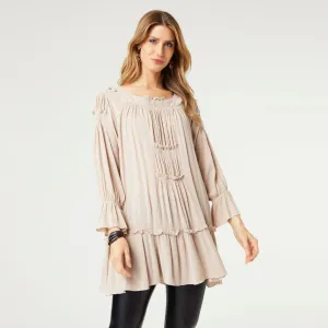 Victoria Long Sleeve Ruffle Tunic - Khaki - Final Sale
